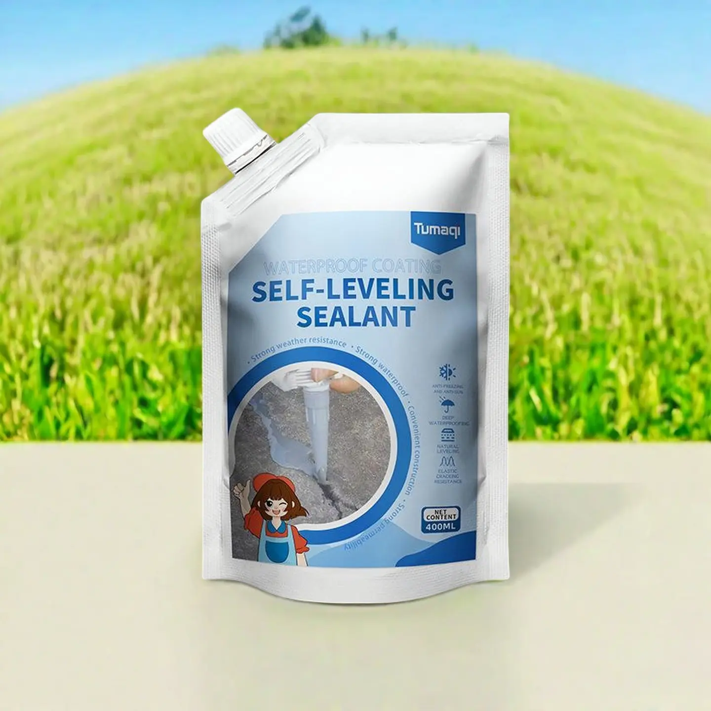 Tumeqi Waterproof Seal Coating Self-Leveling Sealant Liquid Sealers, 400ml High-Performance Repair Super Glue with Strong Adhesion, High Temperature Resistant for Patios, Foundations