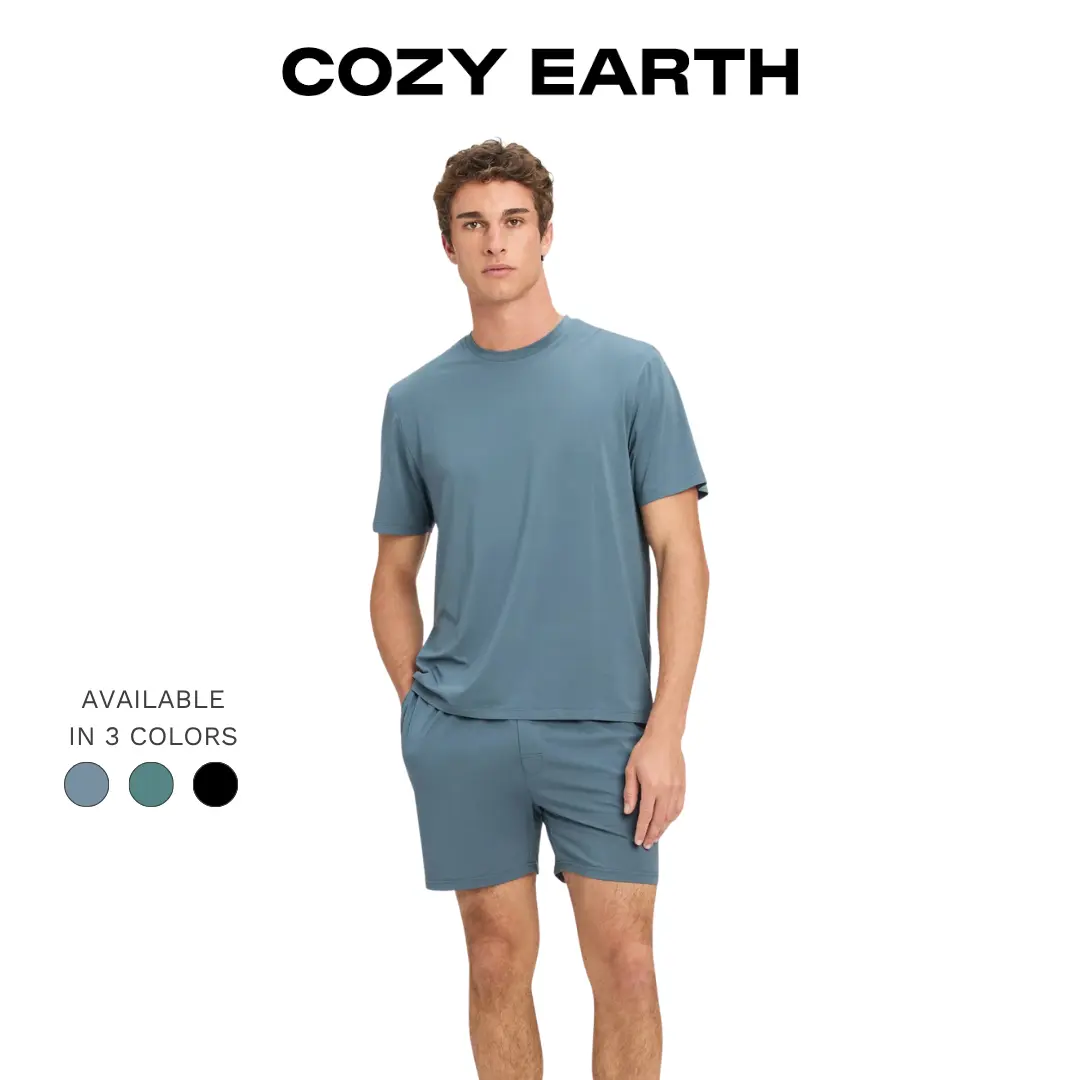 Cozy Earth Men’s First Layer Pajama Tee & Short Set | Ultra-Soft Bamboo Viscose & Supima Cotton Lounge Set Fabric Loungewear