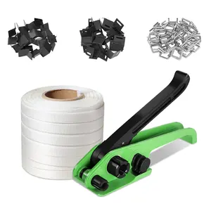 Banding Strapping Kit Pallet Packaging Tool, Strapping Tensioner Tool, 3/4" x 328' Heavy Duty Woven Cord (2420 LBS Break Strength), 100 Metal Wire Buckles, and 100 Plastic Packaging Corner