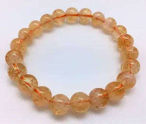 New Moon Beginnings Citrine Elastic Bracelet - 8mm Beads, Adjustable Fit, Natural Color