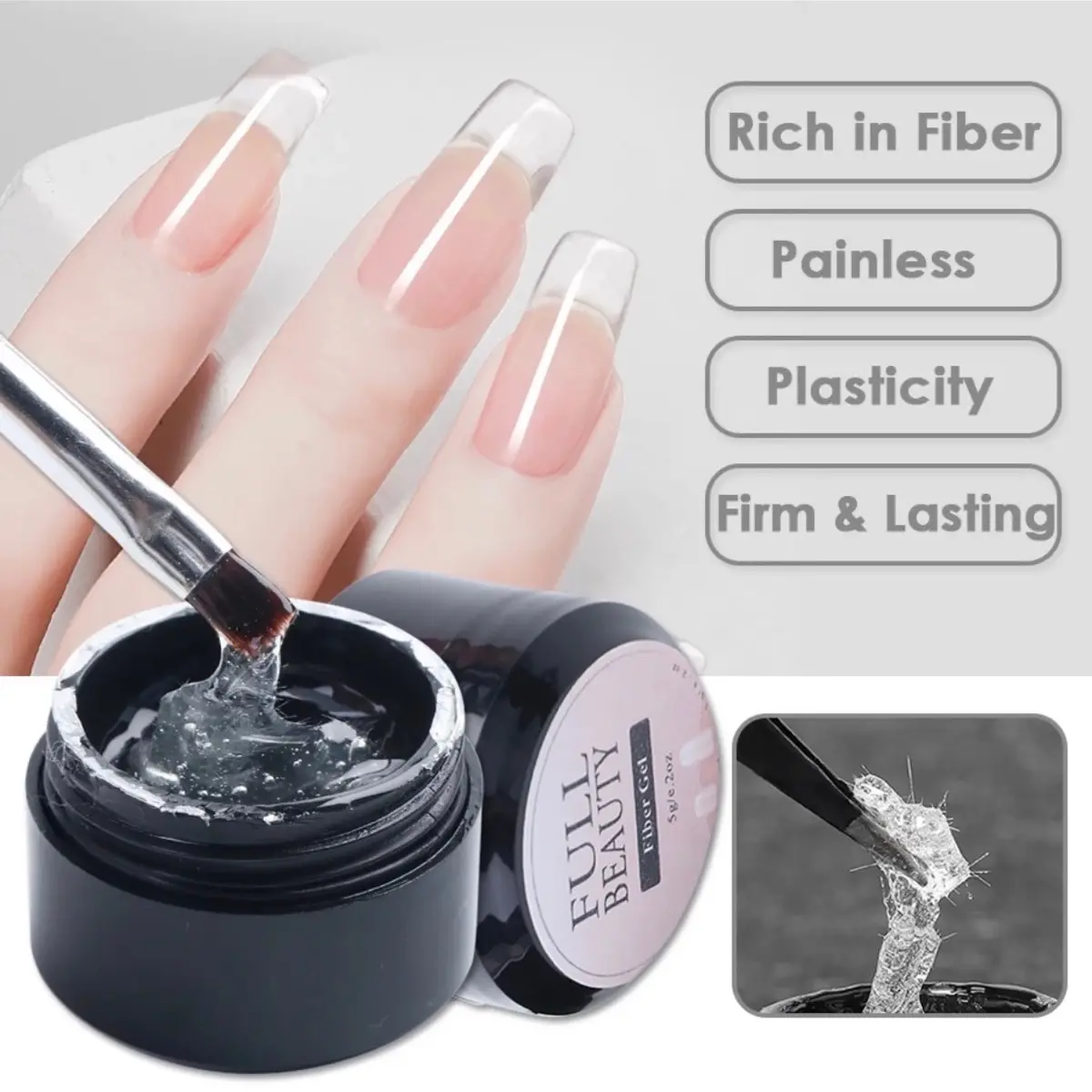 Nail Fiber UV Gel Fiberglass Extension Gel Varnish Repair Broken Nails Gel High Gloss Long-lasting (Need UV light to hardened up)