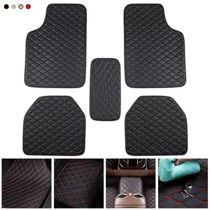 Luxury Black Faux Leather Car Floor Mats - Waterproof & Stain Resistant 5PC Set