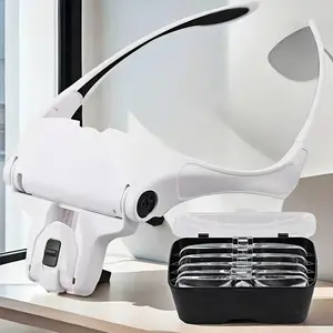 Head Mounted LED Magnifier with Replaceable Lens, Portable Adjustable Magnification Tool, Precision Instrument Repair Tool for Jewelry Welding Repair