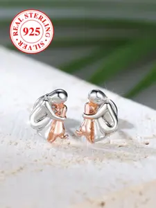 S925 Sterling Silver Dog Ear Studs, Elegant Minimalist Earrings, Cute Pet Memorial Earrings with Box, Small Dogs Embrace Design, Perfect Gift for Animal Lovers, High Quality Earrings