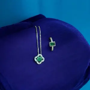 Beautiful Emerald ring and necklace set with 925 silver .