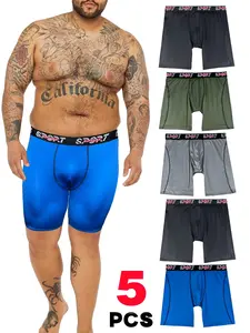 Men's Fashion Colorblock Long Leg Briefs, Breathable Comfortable Sports Underwear, Jock Underwear, Workout Underwear, Casual Outdoor Running Shorts, Large Size, Fit Underwear