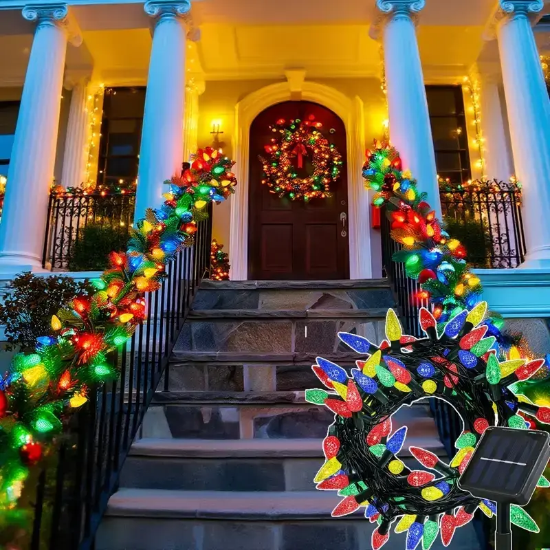 VITYAZI 2PCS Solar LED Strawberry String Lights, 8 Modes Colorful, 23Ft Waterproof IP45, Christmas Tree & Holiday Decor, Great for Setting the Holiday Mood, Indoors & Outdoors (Hedges, Gardens)