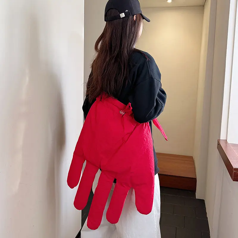 Red Big Gloves Shoulder Bag, Retro Street Style Nylon Casual Crossbody Bag for Unisex Sports & Outdoor Use Travel Crossbody Bag