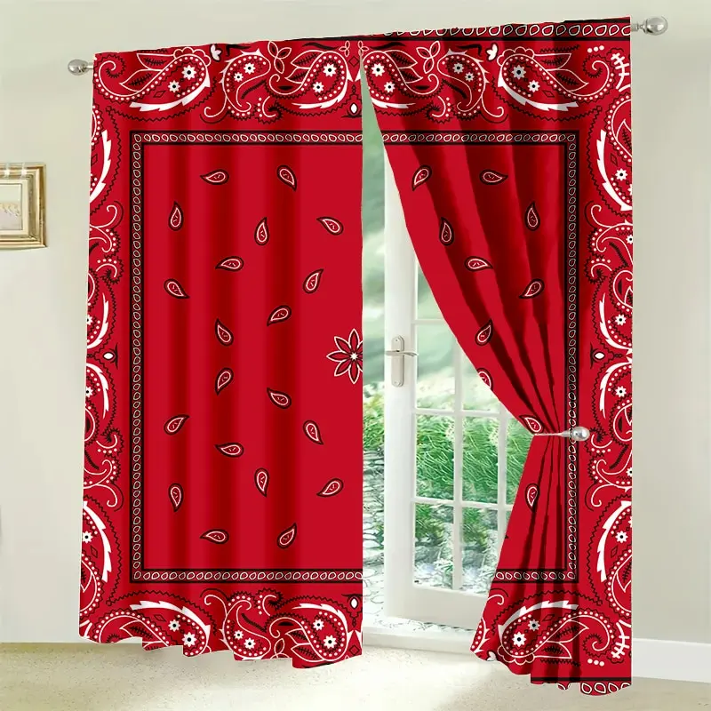 Vintage Style Bandana Pattern Curtain, Retro Style Curtain, Window Curtain, Home Decoration Curtain, for Home Living Room Bedroom, Home Decor, Window Hanging, Home Decorative Curtain