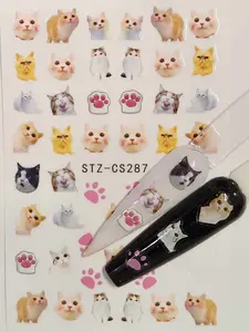 Kitty Cat Nail Sticker Sheet, Nail Art decoration sticker nail kitty cats STZ - CS287 Size 2 in. wide x 3 in. lenght, Whimsical Look