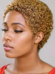 Human Hair Wig Women's Short Curly Hair Wig , Y2K Style Daily Casual Party Wig , 150% Density , 6 Inch Full Machine Made Wig, Machine Made Wigs