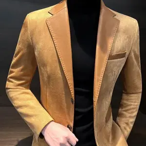 Men's Assorted Colors Suede Slim Fit Blazer | Contrast Lapel Single-Breasted Design | Soft Premium Fabric | Trendy Stylish Casual Business Daily Dating Occasion Mens Outfit Essentials Double-Breasted