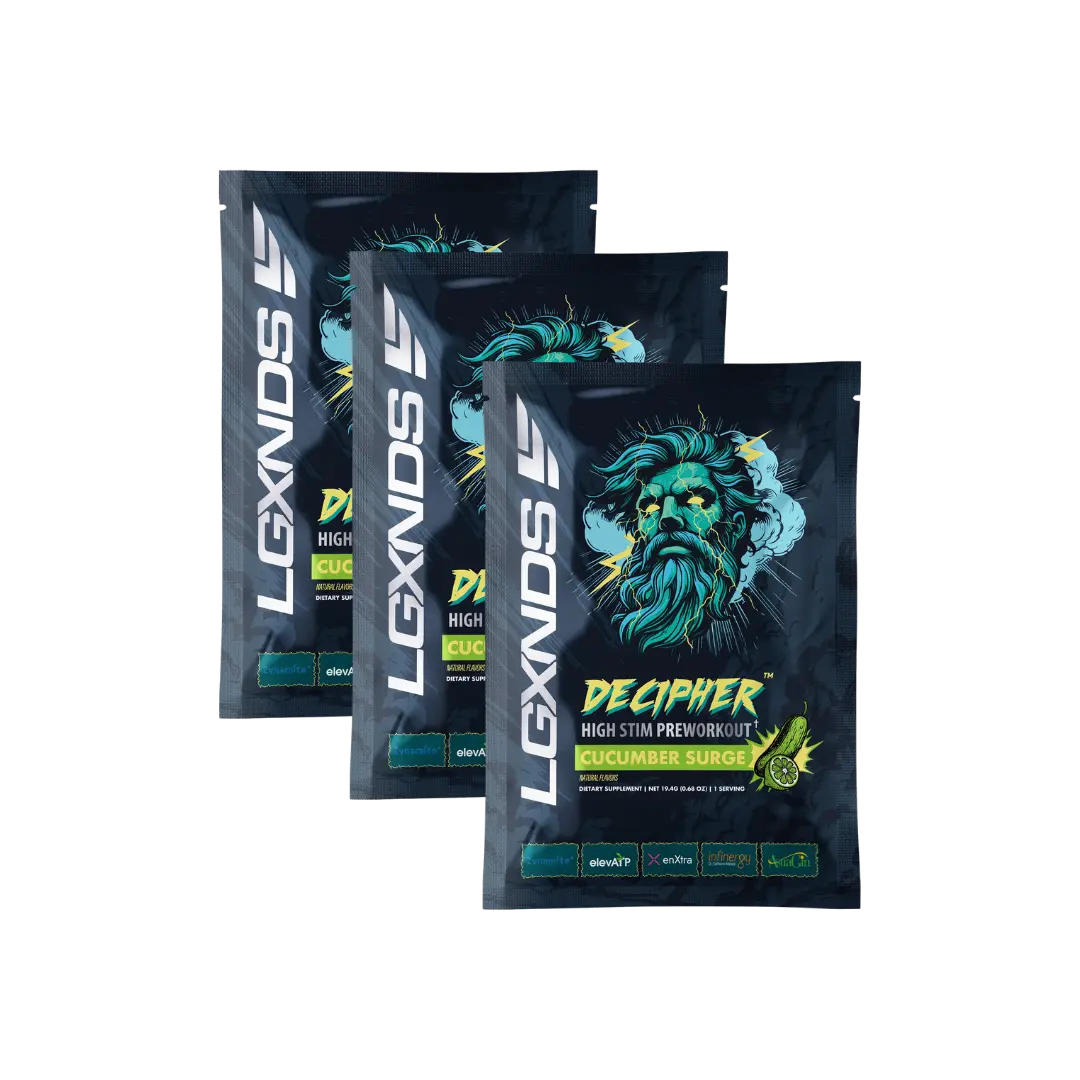LGXNDS Decipher Pre-Workout 3 Pack Sample Bundle | Cucumber Surge | Energy Focus and Pump Support | AstraGin Infinergy enXtra ElevATP and Zynamite | Try Before You Buy
