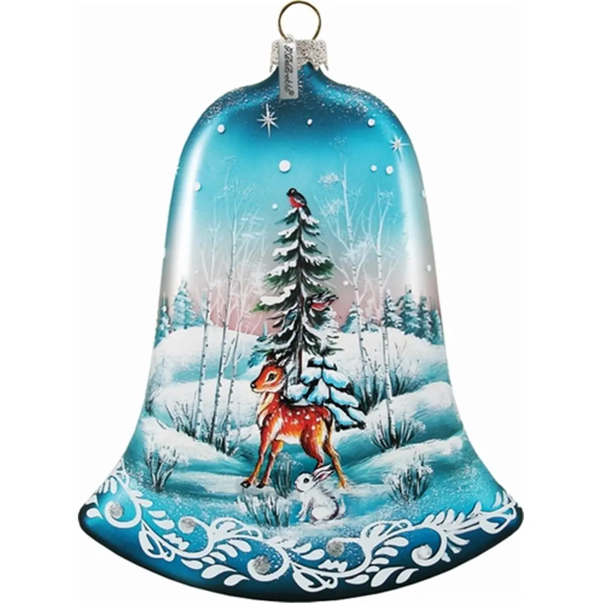 212 MAIN G.Debrekht 3.5 in. Hand-Painted Multi-Layered Glass Christmas Ornament - Winter Bunny Bell, Painting-Infused Transparent Bells Christmas Decor for Holiday Home Display