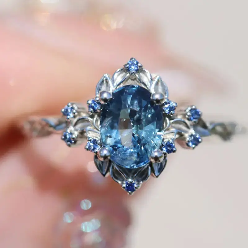 Elegant Sea Blue Cubic Zirconia-Inlaid Costume Ring - Birthstone, Crystal, Sapphire, Colorful Fashion, Blue Charm Ring for Engagement, Wedding Gifting, Birthstone Rings, Crystal Rings