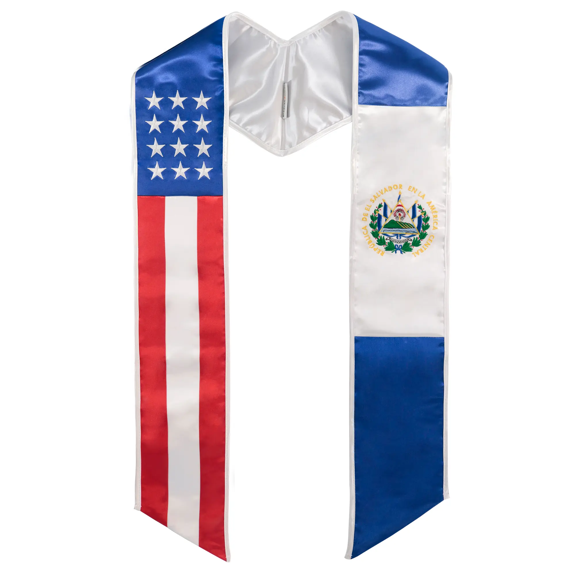 GraduationMall Country Flag Graduation Stole Embroidery Sash for Study Abroad International Students Class of 2026 Silky Satin Cape Shawl Set