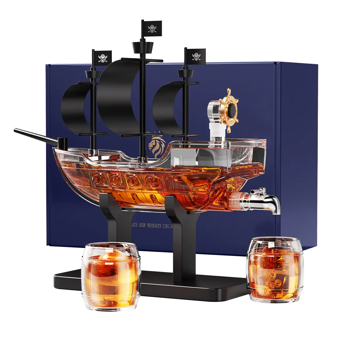 Man Cave Bar accessories, Gifts for Men Dad, Pirate Ship Whiskey Decanter Set with 2 Bottles,for Home Bar,Funny Gift Ideas for Him,Husband,Father,Boyfriend,Anniversary,Sailor & Captain, Sailor Enthusiast liquor for Bar, dispenser Utensils homedecor