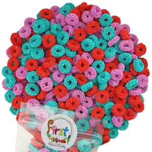 FirstChoiceCandy Gummy Rings, Fruit Flavored cosmic  Crunchy candy Coating, Assorted Tropical Punch, Grape, Cherry, Chewy Sweet Treats, Resealable Bag 1 pound bag