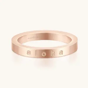 Aloha Rose Gold Ring - Simple Design with Engraved Text - Fashion Jewelry Accessory