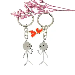 2PC Minimalist Lightweight Stick Figure Couple Love Keychains - Cute Charm Decoration Bag Charm Keychains, 3D Metal/Acrylic Pendants with Heart Detail, Valentine's Day Mini Gifts for Couples, Fit for Car Keys Backpacks, Cute Keychains