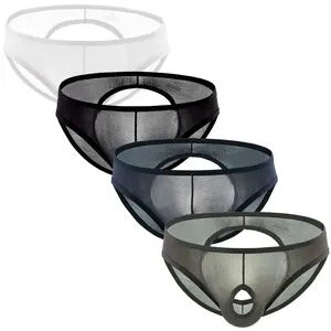 Men's Soft Mesh Sexy Jockstrap, Open Front Hollow Pouch Comfortable Male Thong Underwear, 4 Pack Multicolor