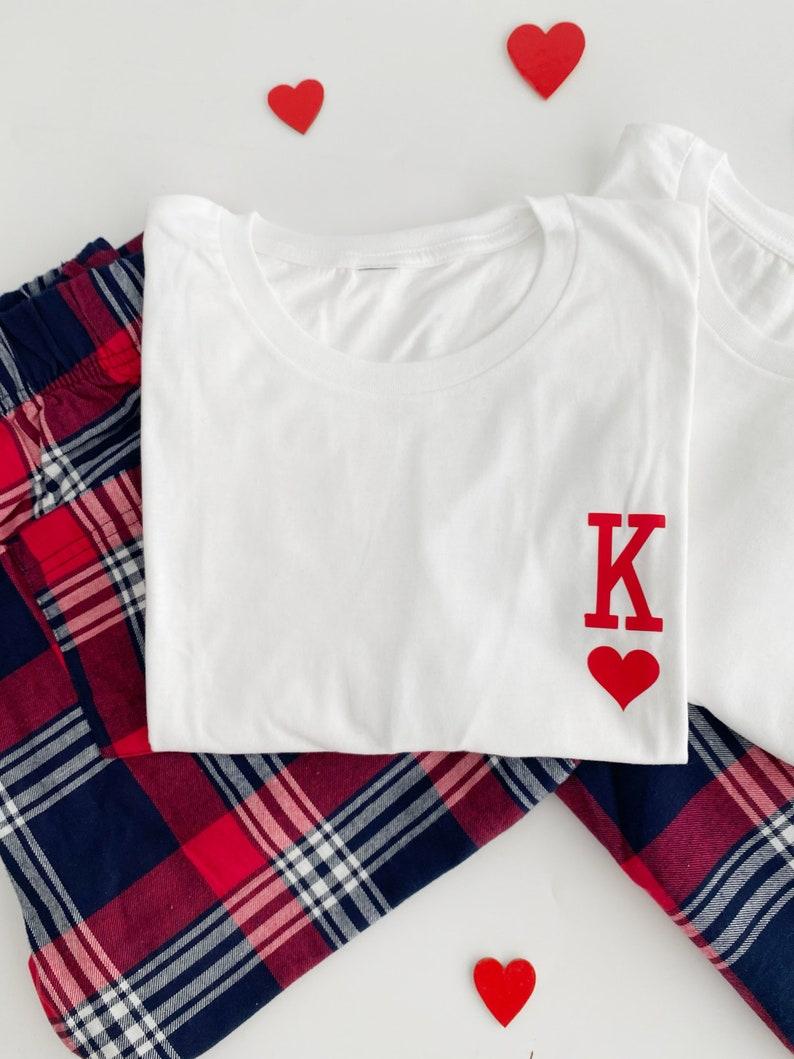 Valentine's Day Matching Gift For Couples King and Queen T-shirt (pants not included), Couple Fashion Matching Graphic Tee, Lover Gift Cotton Unisex