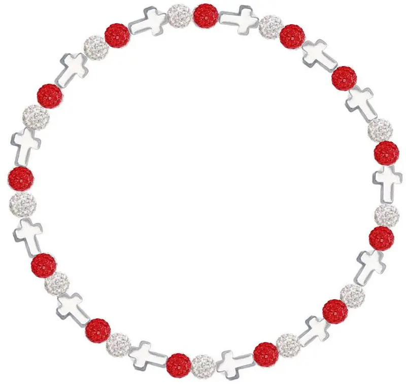 Iced Bling Disco Ball Rhinestone Crystal Bead Baseball Necklace Prayer Collection Red Crystal White with Silver Crosses