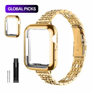 Stainless Steel Smartwatch Band with Protective Case, Smart Watch Straps, Compatible with Apple Watch Series 9/8/7/6/5/4/3/2/1, SE and SE 2