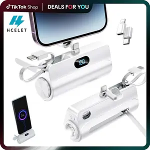 Hcelet 6500mAh Ultra-Compact Mini Capsule Power Bank (Portable Charger) - 22.5W Fast Charging, Dual USB Type-C Ports, Phone Stand, Flashlight, Digital Display, USB-C to Lightning Adapter for iPhone 16-12 & Android Devices