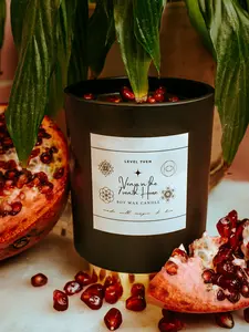 Level 7ven, Eco Friendly - Luxury, Venus in the 7venth House - Pomegranate Void Black Frosted Soy Wax Candle with Pomegranate, Vanilla, Clove, and Patchouli