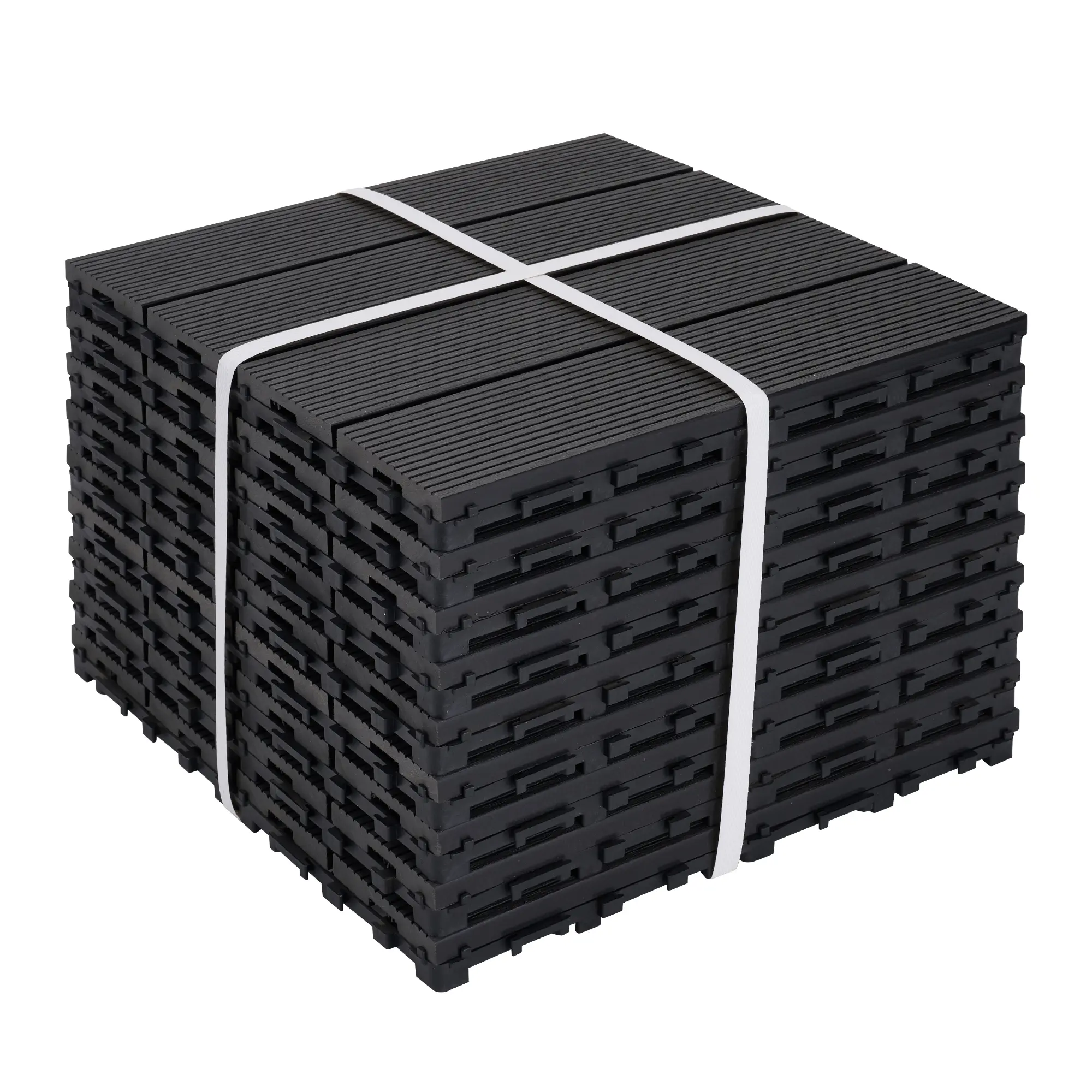 heavy-duty & recyclable Wood-Plastic Interlocking Deck Tiles 11.8" x 11.8"，9PCS ， Waterproof Outdoor and Indoor for Patio, Balcony (Black)