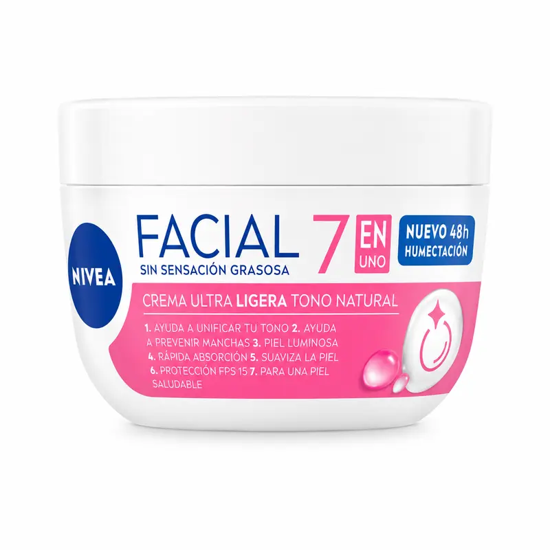 Nivea Crema Facial Hidratante 7 en 1 Tono Natural - Moisturizer for All Skin Types - Skincare Cream Moisturizing Spf 15 Uv (PINK)