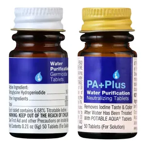 Water Purification Tablets with PA Plus, Portable and Effective Solution for Camping, Hiking, Emergencies, Natural Disasters and International Travel, Two 50ct Bottles