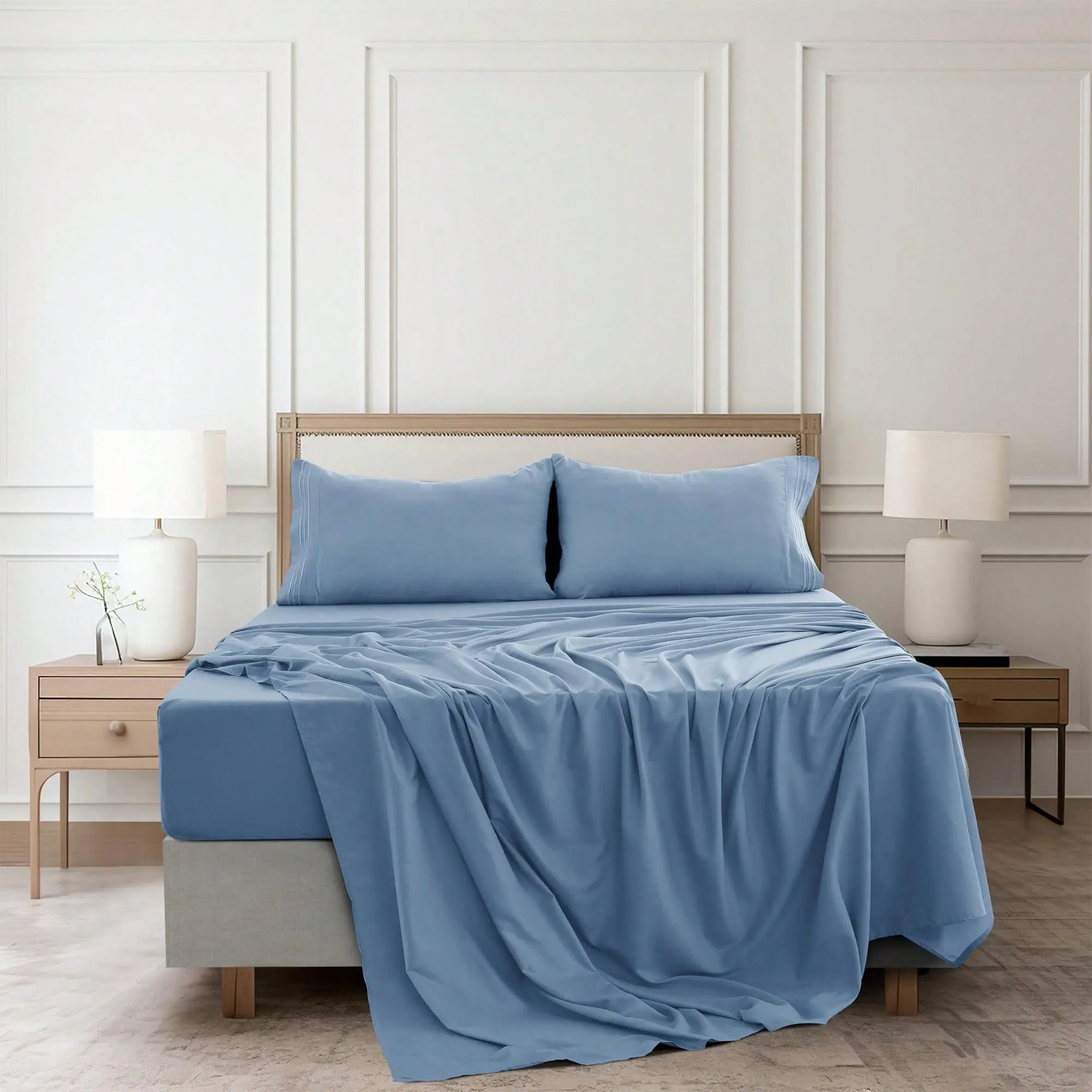 4 Pc Solid Color Plain Bed Sheets - Brushed Microfiber Sheet Set With Pillowcases, Deep Pocket Bedding Set For Ultimate Comfort - Lightweight And Breathable Cooling Sheet Set For Everyday Use- Ideal Thanksgiving & Christmas Gifts