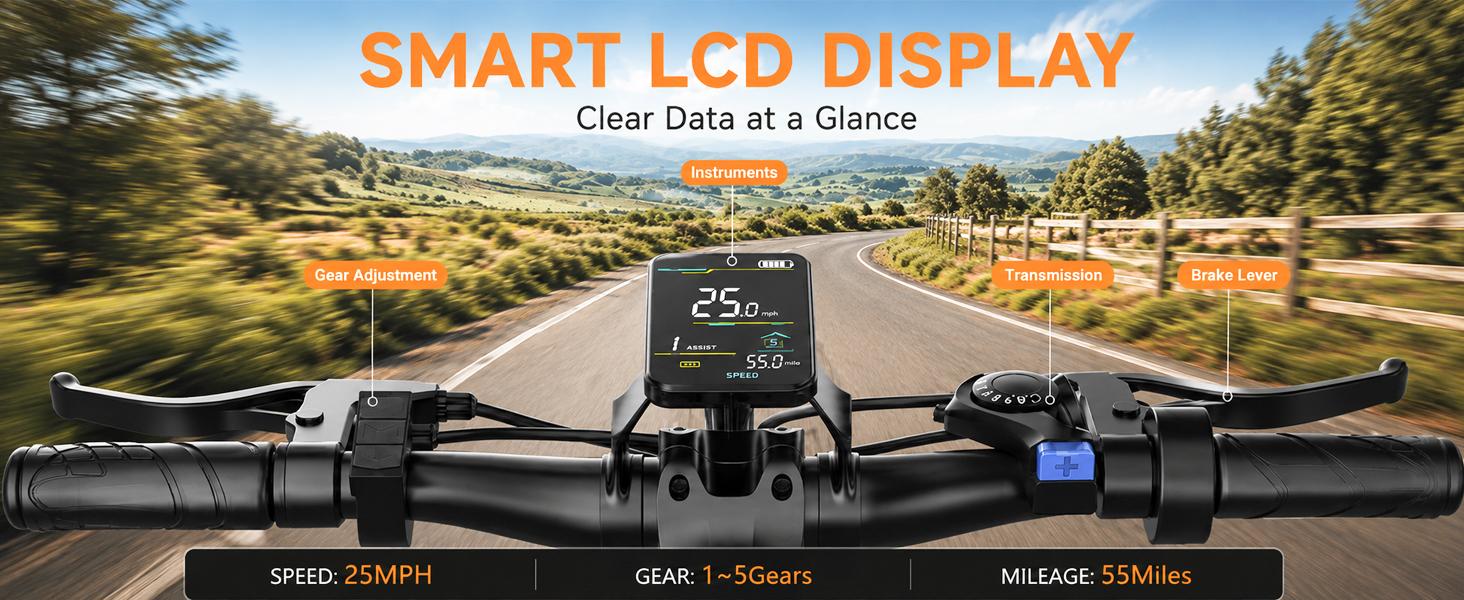 Electric Mountain Bike 26 Tires 1500W Motor 576Wh Removable Battery 25MPH Max Speed 65 mi Range UL2849 Certified Front Suspension Dual Brakes LED Lights