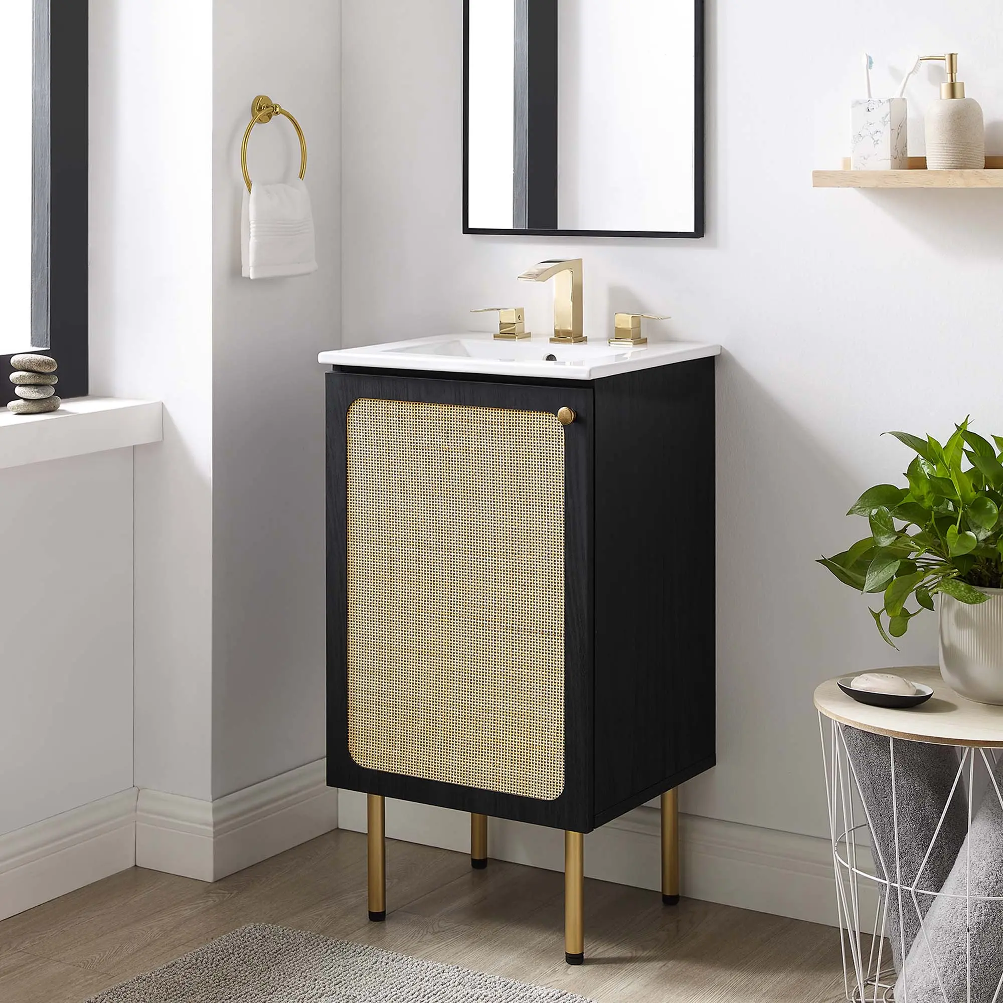 18 In Bathroom Vanity Cabinet - MDF Wood Storage Cabinet with Aesthetic Design, Assembly Required (Sink Basin Not Included, Black), Storage Cabinets, Cupboard