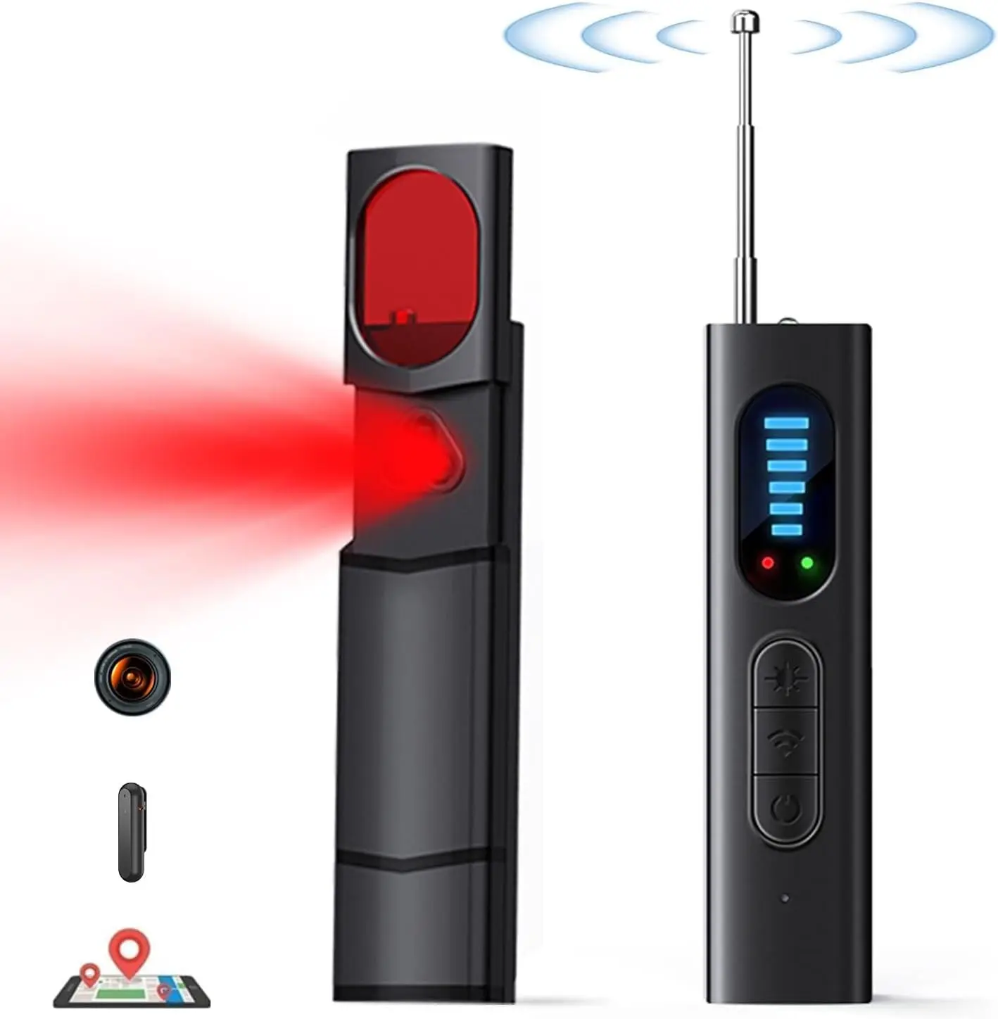 Hidden Camera Detectors, Anti Spy Detector, Bug Detector, GPS Detector, Camera Finder RF Scanner Device Detector for GPS Tracker Wireless Listening Device Portable Automatic funny gift Home Security System Safety Surveillance Audio Protection Black