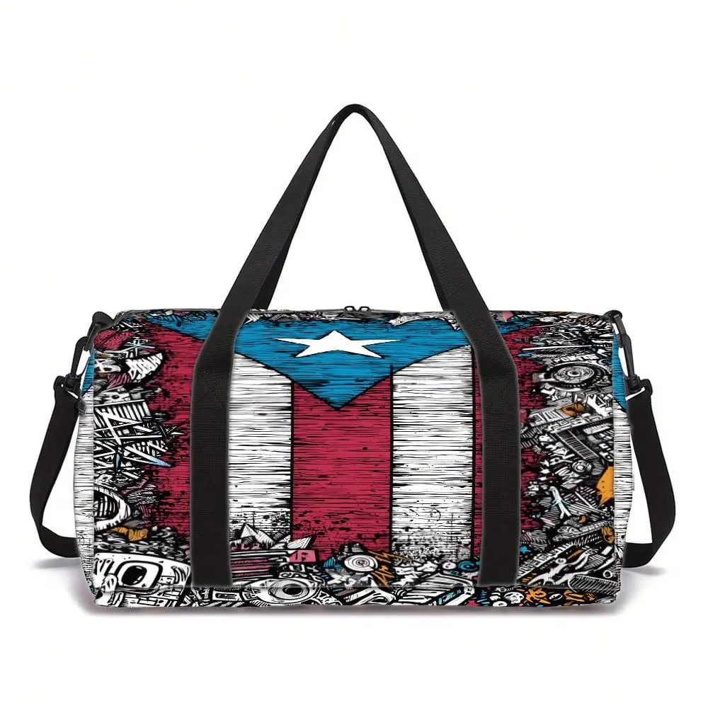 Art-Packed Travel Gym Duffel Bag with Graffiti Style PR Flag Statement, Unisex Lightweight & Durable with Large Capacity, Art‑Packed Duffel Travel Duffle Multi Functional Bag