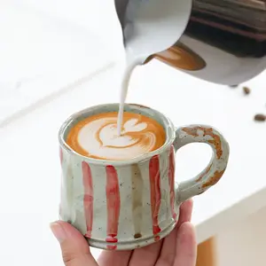 Handmade Coarse Ceramic Vintage Coffee Cup, Original Japanese Graffiti Tea Cup, High Aesthetic Guesthouse Living Room Water Glass Gift, Coffee Cups Gift