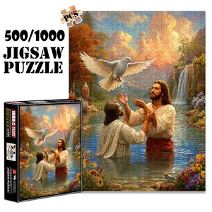 1pc 1000 piece adult puzzle 70x50cm Baptism Scene with Dove and Two Figures by Waterfall 500 pieces of paper jigsaw puzzle, suitable for adults and families, large-scale DIY puzzle interactive toy