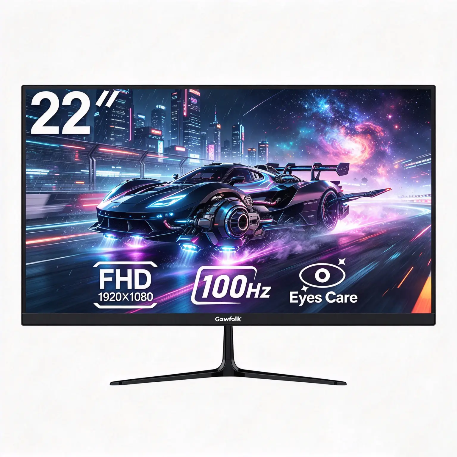 Gawfolk 22 Inch FHD 1080P Computer Monitor, 100Hz VA Panel, Ultra Thin Zero Frame, 98% sRGB, Eyes Care Flicker-Free, HDMI VGA Ports for Home Office & Students