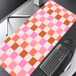 Pink Orange Checker Retro Aesthetic Decor Large Gaming Mouse Pad, Washable Rubber Extended Desk Mat with Non-Slip Base, Girly Aesthetic Home Office Decor, Mouse Pads for Desk, Cute Office Supplies for Work, Christian Gifts for Women, Desk Accessories