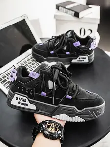 Men's Fashion Colorblock Lace Up Low Top Sneakers, Casual Comfortable Sports Running Shoes, Trendy All-match Sneakers for Daily Wear, Closed, Fashionable Running Shoes