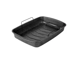 18.9" Non-Stick Roaster Pan with Rack – Carbon Steel, Grey Speckle