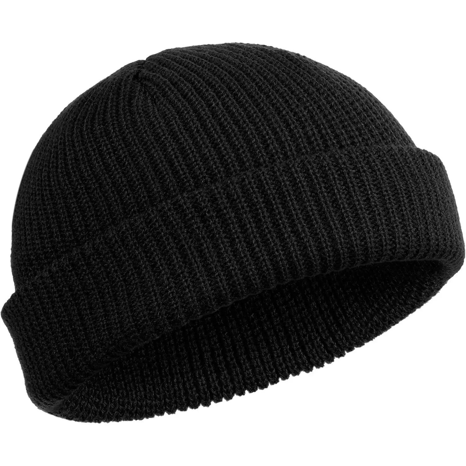 Trawler Skull Knit Beanie - Roll-Up Edge Fisherman Hat for Women and Men