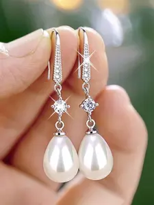 Faux Pearl & Rhinestone Decorated Dangle Earrings, Elegant Water Drop Shaped Drop Earrings for Women, Trendy All-match & Exquisite Jewelry for Birthday Gift, High Quality Earrings