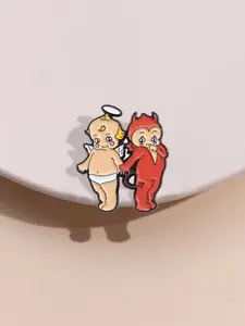 Creative Angel & Demon Devil Baby Brooch Clip, Zinc Alloy Enamel Material, Cartoon Style, Unisex Design, Daily Wear Accessory Gift