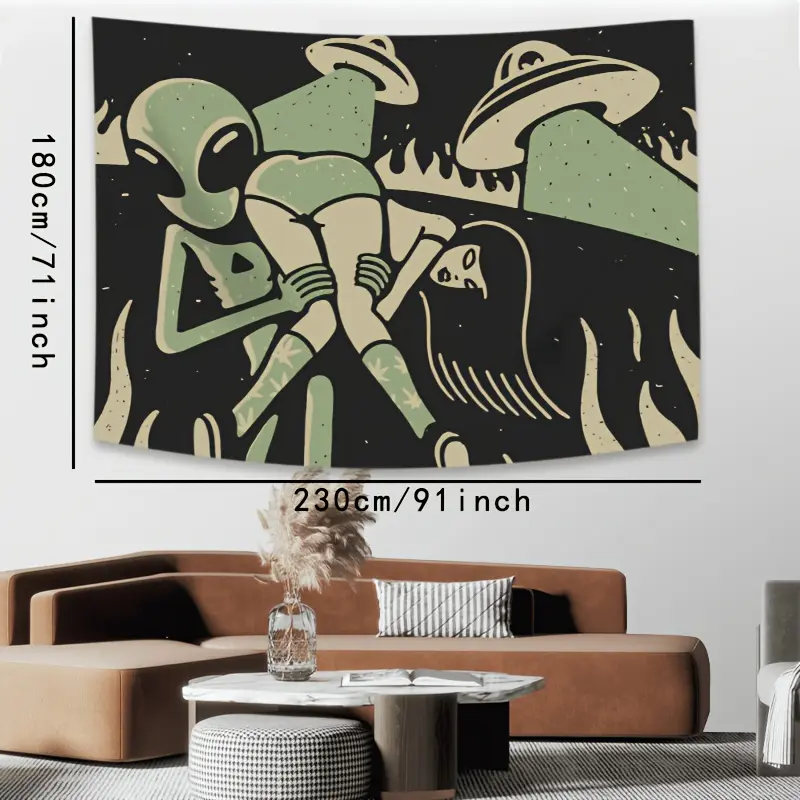 Creepy Alien Art Tapestry with Funny Illustration - Polyester Wall Hanging, Unique Room Decor for Bedroom, Dorm - Soft Vibrant Accent, Birthday & Holiday Gift for Friends, Home Supplies Accessory
