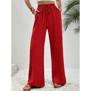 Ciel Fashion LUNE Women Casual Solid Color Slanted Pocket Wide Leg Pants For New Year Clothes Fall Cloth For Women
