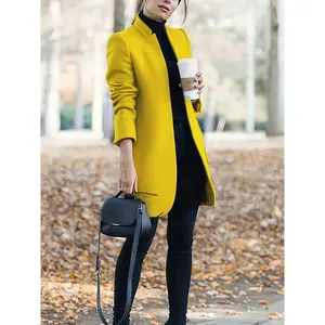 Women'S Stylish Coat with a Stand Collar, Solid Color, And Fitted Design.